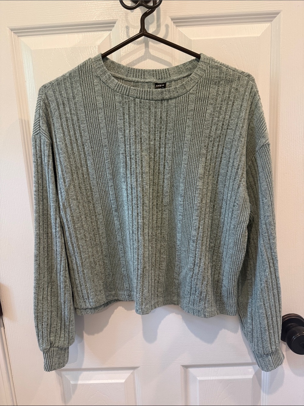 SHEIN Sage Green Ribbed Crewneck Sweater